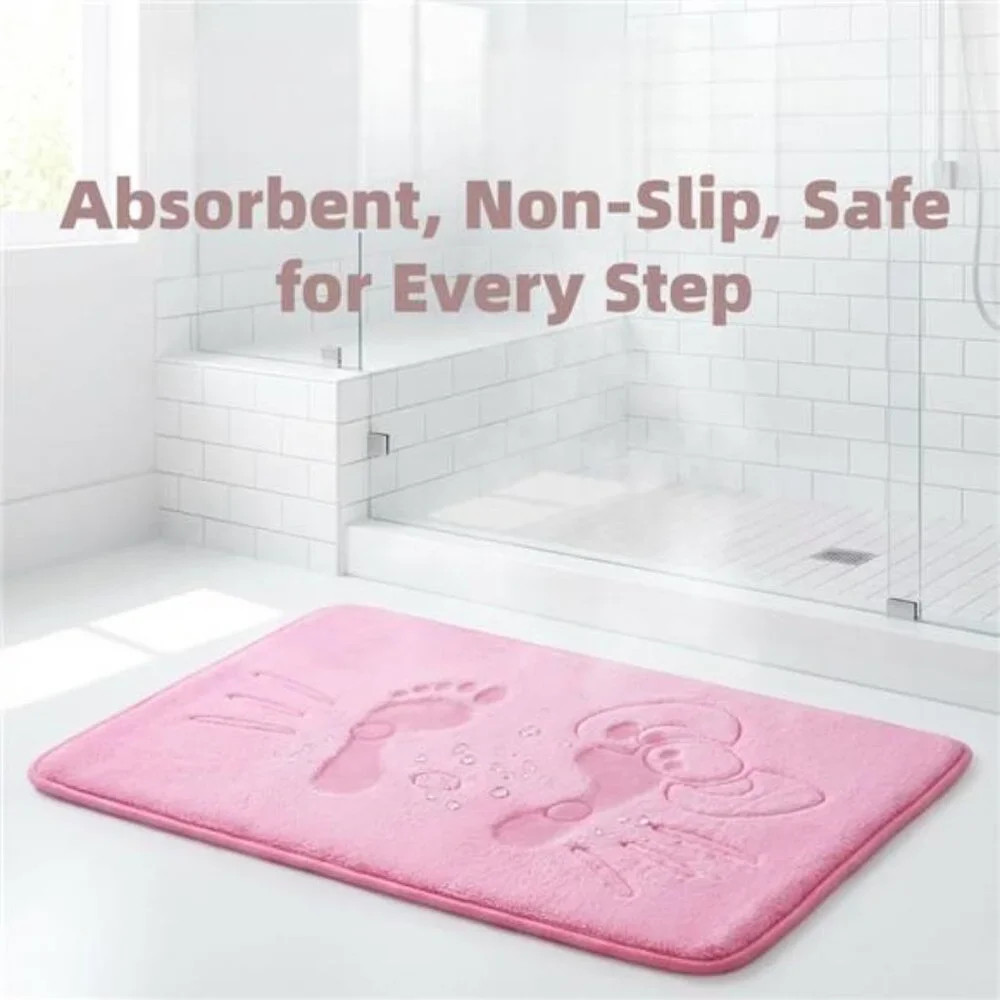 Pink Cartoon Memory Foam Bath Mat Non Slip Absorbent Rug Bathroom Bedroom Door